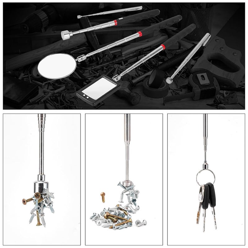 HARDK Lighted Inspection Mirror & Magnetic Pickup Tool Set of 5 - Telescoping Handle,360 Swivel for Extra Viewing,Pickup Tool Meet the Needs of Various Occasions,Useful for Mechanic,Automotive,Gifts for men - Image 3